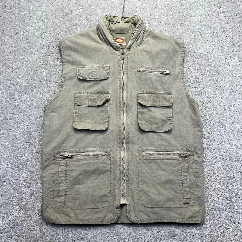 VINTAGE Banana Republic Vest Mens L Canvas Safari Utility Fishing Multi-Pocket